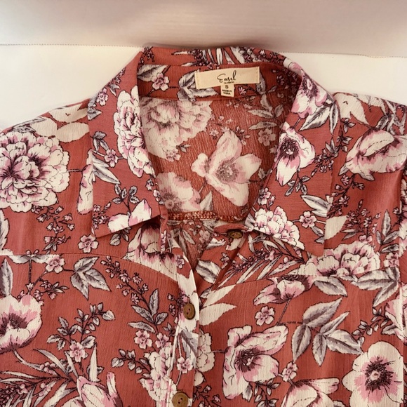 Easel Women's Baby Doll Flowy Dress Small Pink Taupe Color Button Front Ruffle - Picture 11 of 16